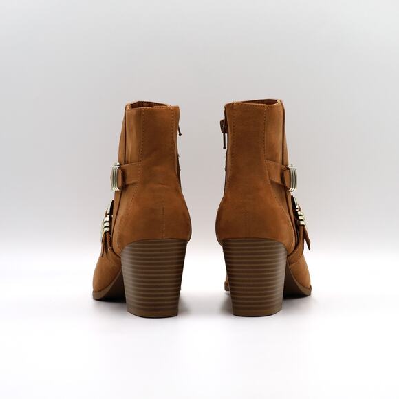 Sun+Stone Women Tan Faux Suede Elyssaa Pointed-Toe Buckle Ankle Booties Size 8.5 - Picture 6 of 7